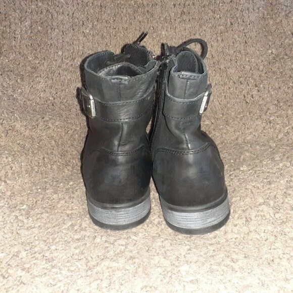 JACK & JONES-Black Oiled Leather Ankle Boots-Side Zip-Lace Up-Sz 43/10-NWOB - Picture 6 of 8